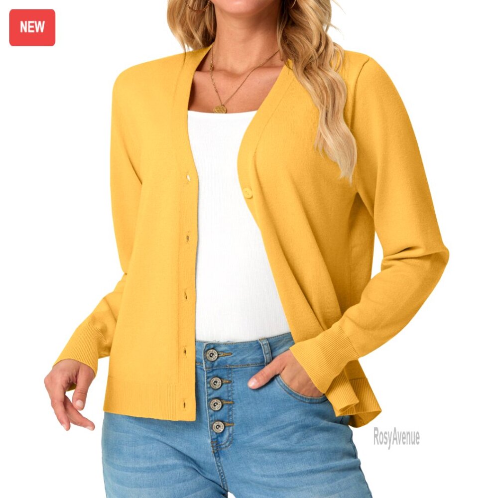 Lightweight Open Front Cardigan V Neck Button Down Long Sleeve Sweater